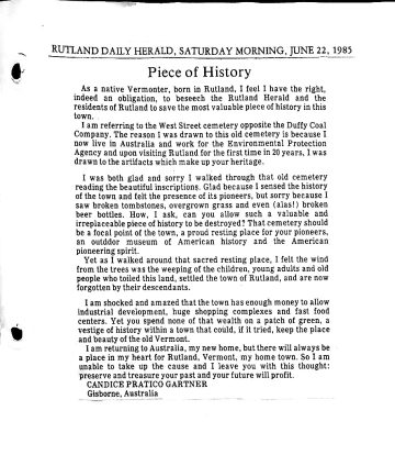 Rutland West Street Cemetery essay